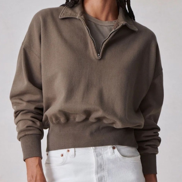 Buck Mason • VINTAGE INTERLOOP HALF-ZIP SWEATSHIRT in Heather Gray - Picture 5 of 8